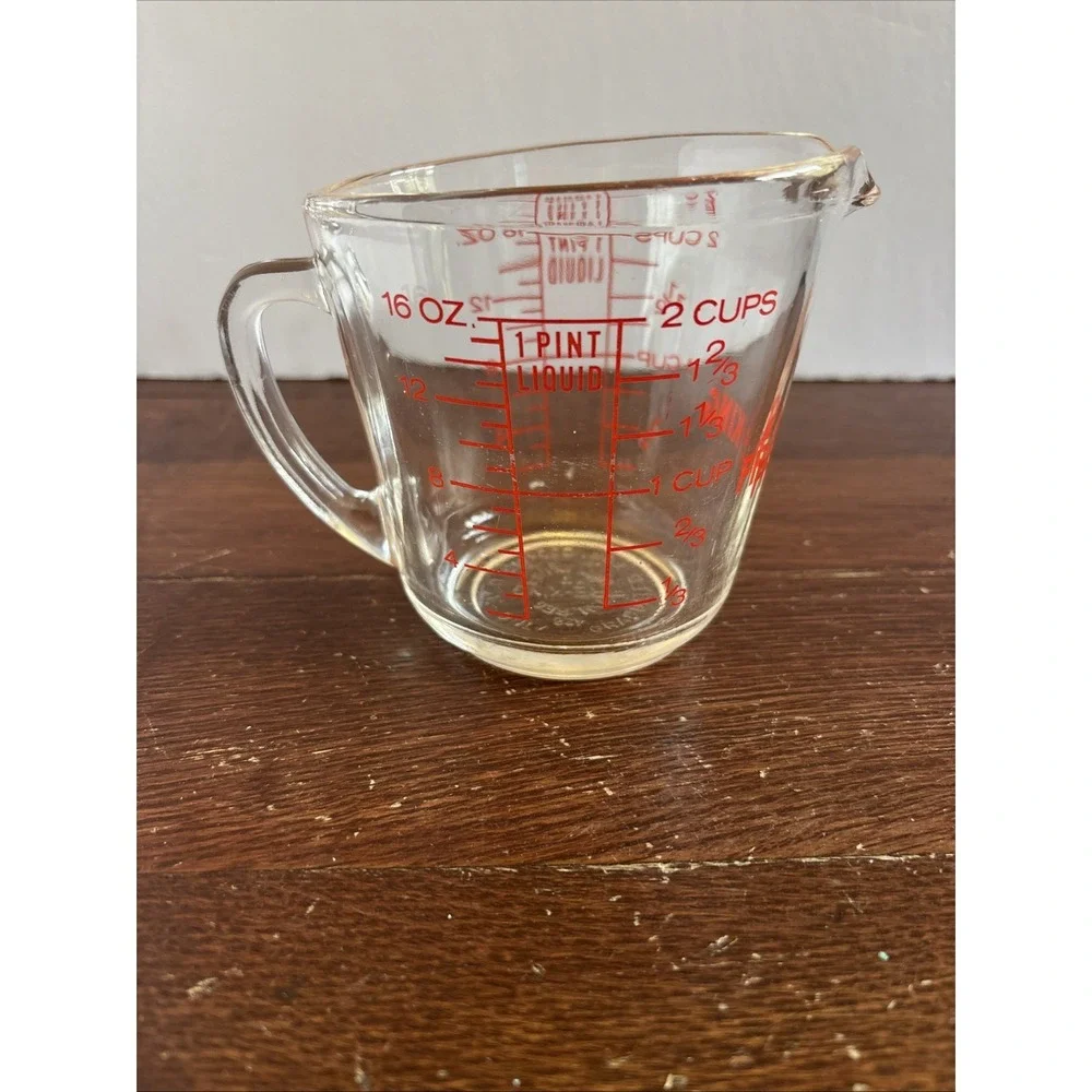 Vintage‎ Fire King 2 Cup 16 OZ. Red Letter Measuring Cup #498 Made in USA